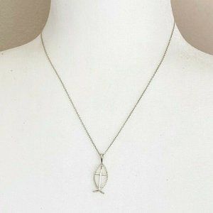 Sterling Silver Ichthus Necklace Fish Pendant With Chain Stamped 925